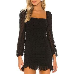 Lovers +‎ Friends Arielle Mini Dress Black Ruched Polka Dot Long Sleeve Sz M